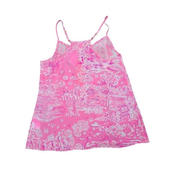 Lilly Pulitzer Tank Top Womens XS Pink Tie Dye 100% Silk Spaghetti Strap V-Neck - Picture 6 of 7